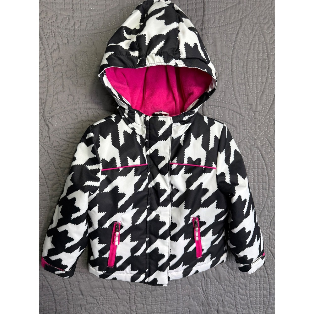 Cherokee‎ Toddler Girls 18M Houndstooth Winter Jacket Pink Lined Hooded Warm